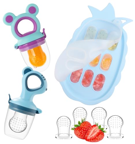 Baby Fruit Feeder Baby Breastmilk Popsicle Molds  Food Freezer Tray Storage Containers  Silicone Pacifier Feeder and Teether  Includes 6 Extra Food Pacifier