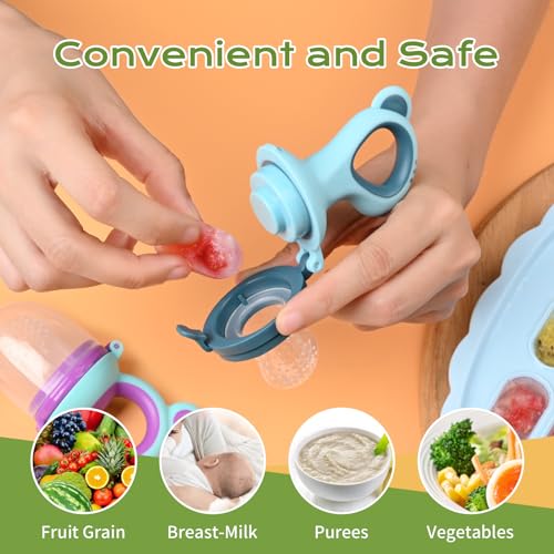 Baby Fruit Feeder Baby Breastmilk Popsicle Molds  Food Freezer Tray Storage Containers  Silicone Pacifier Feeder and Teether  Includes 6 Extra Food Pacifier