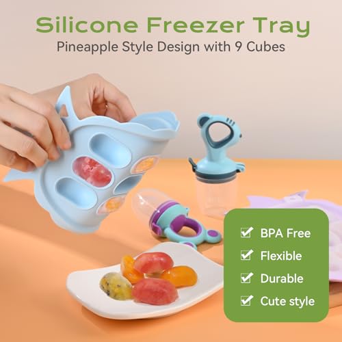 Baby Fruit Feeder Baby Breastmilk Popsicle Molds  Food Freezer Tray Storage Containers  Silicone Pacifier Feeder and Teether  Includes 6 Extra Food Pacifier