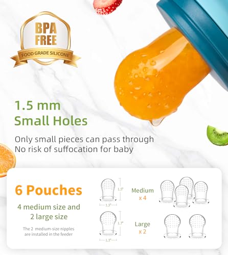 Baby Fruit Feeder Baby Breastmilk Popsicle Molds  Food Freezer Tray Storage Containers  Silicone Pacifier Feeder and Teether  Includes 6 Extra Food Pacifier