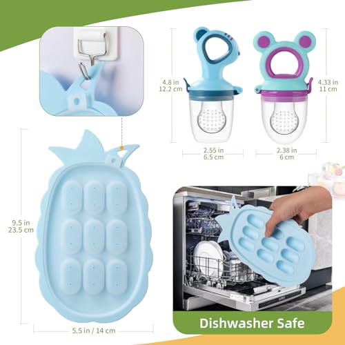 Baby Fruit Feeder Baby Breastmilk Popsicle Molds  Food Freezer Tray Storage Containers  Silicone Pacifier Feeder and Teether  Includes 6 Extra Food Pacifier