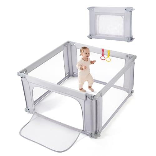 Baby Playpen Portable  Pre Assembled Play Pen 71x79 Large Foldable Playpen for Babies and Toddlers  Sturdy and Safe Toddler Play Yard Indoor Outdoor with Carry Bag  Light Khaki