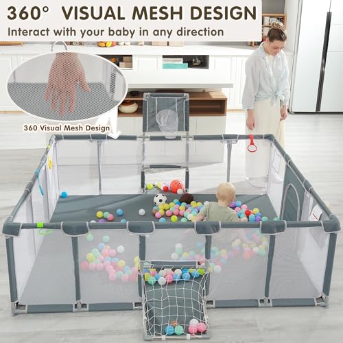 Baby Playpen  79x71 Indoor   Outdoor Playpen with Breathable Play Pen with Ocean Balls Hanging Pocket Basketball Hoop and Football Goal