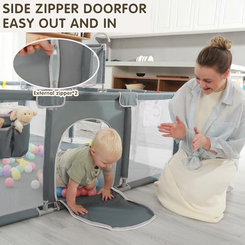 Baby Playpen  79x71 Indoor   Outdoor Playpen with Breathable Play Pen with Ocean Balls Hanging Pocket Basketball Hoop and Football Goal