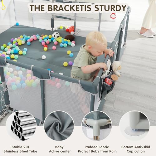 Baby Playpen  79x71 Indoor   Outdoor Playpen with Breathable Play Pen with Ocean Balls Hanging Pocket Basketball Hoop and Football Goal