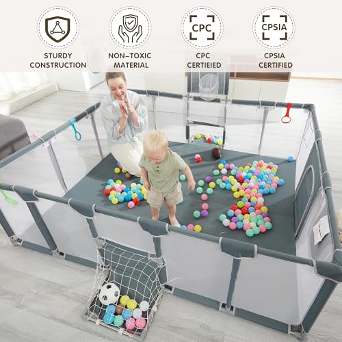 Baby Playpen  79x71 Indoor   Outdoor Playpen with Breathable Play Pen with Ocean Balls Hanging Pocket Basketball Hoop and Football Goal
