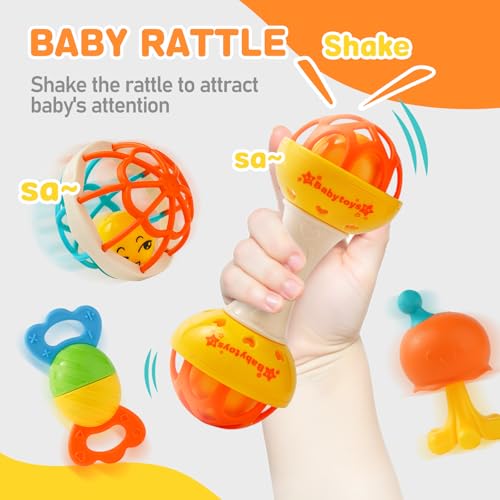 Baby Rattles 0 6 Months Infant Sensory Teething Toys Set for 3 6 Months with Wrist Socks Learning Developmental Toys Perfect Baby Gift for 6 12 Months Newborn Boys Girls  Purple Rattle Set