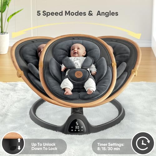 Baby Swings for Infants  Fasonbaby Bluetooth Infant Swing with Music Speaker with 3 Seat Positions  5 Speeds and Remote Control   Portable Baby Swing for Indoor and Outdoor  Black 