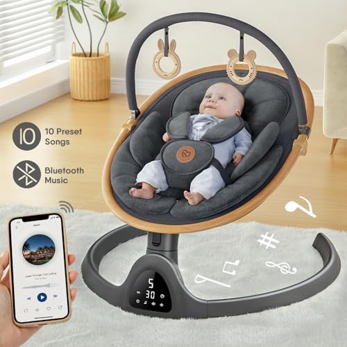 Baby Swings for Infants  Fasonbaby Bluetooth Infant Swing with Music Speaker with 3 Seat Positions  5 Speeds and Remote Control   Portable Baby Swing for Indoor and Outdoor  Black 