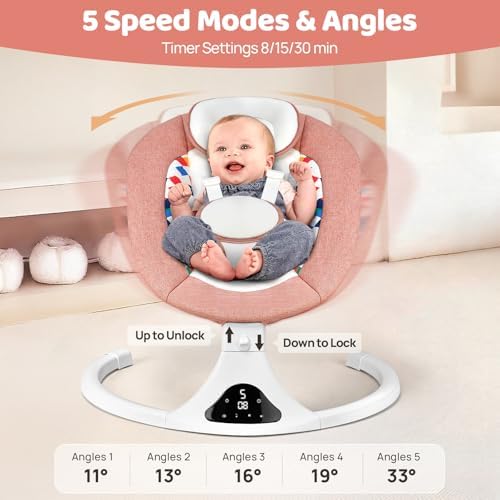 Baby Swings for Infants  Pink Infant Swing with 5 Speeds  12 Melodies  Bluetooth & Remote Control  Portable Baby Swing for Indoor and Outdoor  Pink 