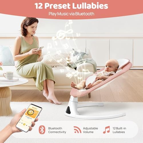 Baby Swings for Infants  Pink Infant Swing with 5 Speeds  12 Melodies  Bluetooth & Remote Control  Portable Baby Swing for Indoor and Outdoor  Pink 