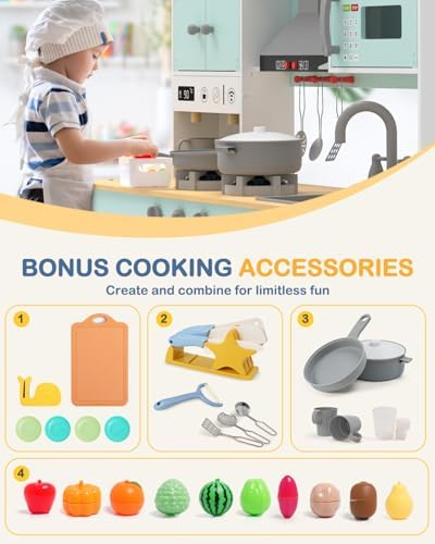 Babytronic Wooden Play Kitchen Set  Pretend Play Kitchen with Lights and Sounds for Kids Ages 3   Includes Stove  Oven  Microwave  Coffee Maker  and Accessories  Toy Kitchen Set for Toddlers  Pink