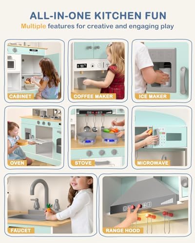 Babytronic Wooden Play Kitchen Set  Pretend Play Kitchen with Lights and Sounds for Kids Ages 3   Includes Stove  Oven  Microwave  Coffee Maker  and Accessories  Toy Kitchen Set for Toddlers  Pink