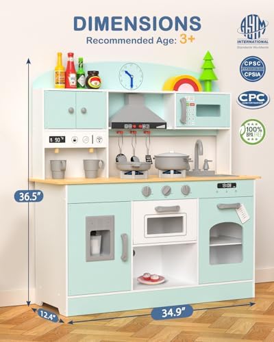 Babytronic Wooden Play Kitchen Set  Pretend Play Kitchen with Lights and Sounds for Kids Ages 3   Includes Stove  Oven  Microwave  Coffee Maker  and Accessories  Toy Kitchen Set for Toddlers  Pink