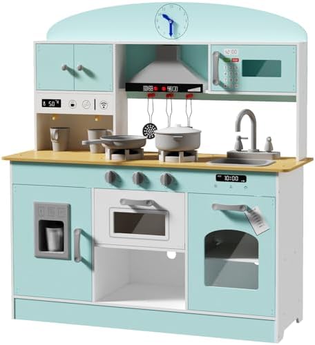 Babytronic Wooden Play Kitchen Set  Pretend Play Kitchen with Lights and Sounds for Kids Ages 3   Includes Stove  Oven  Microwave  Coffee Maker  and Accessories  Toy Kitchen Set for Toddlers  Pink