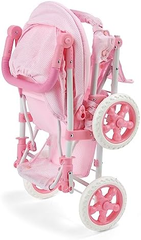 Badger Basket Double Front to Back Stroller for Dolls   Lightweight Foldable Toy Pram with Gingham Fabric Canopy and Storage Basket   Fun Pretend Play for Kids Ages 3 and Up   Pink