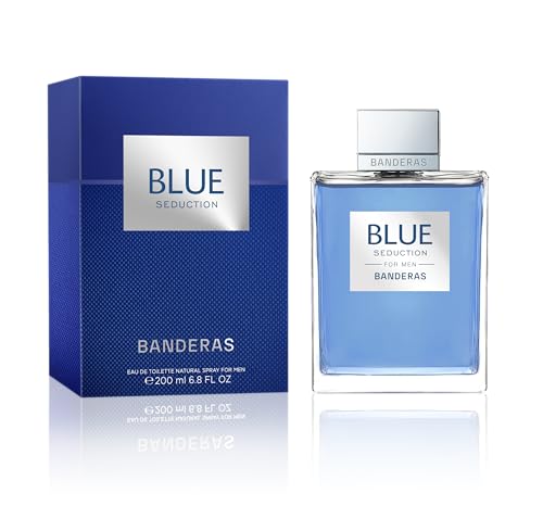 Banderas - Blue Seduction Eau De Toilette para hombre - Notas amaderadas de manzana, agua de mar - 6.8 onzas líquidas