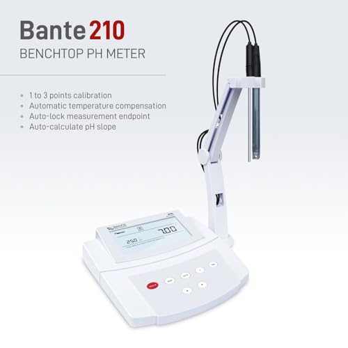 Bante 210 Benchtop pH Meter   Lab pH Meter for Routine Measurements   0 01 pH Accuracy  3 Points Calibration  Equipped with pH Electrode  Temperature Probe and Buffers