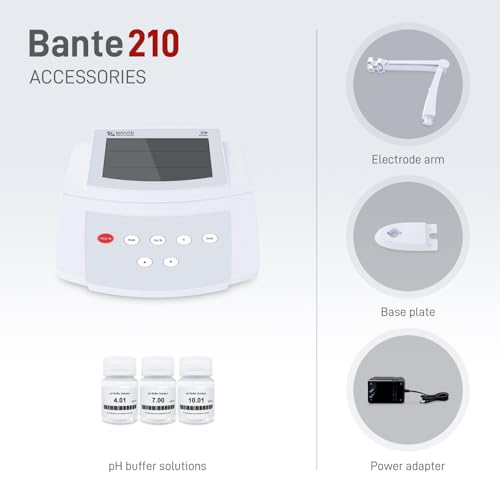 Bante 210 Benchtop pH Meter   Lab pH Meter for Routine Measurements   0 01 pH Accuracy  3 Points Calibration  Equipped with pH Electrode  Temperature Probe and Buffers