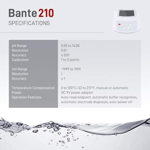 Bante 210 Benchtop pH Meter   Lab pH Meter for Routine Measurements   0 01 pH Accuracy  3 Points Calibration  Equipped with pH Electrode  Temperature Probe and Buffers