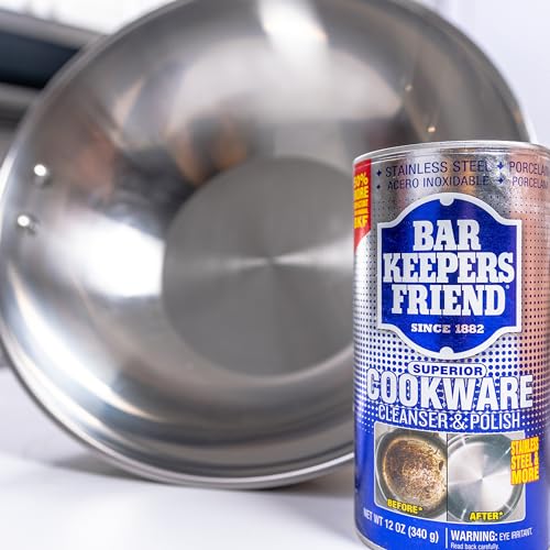 Bar Keepers Friend Cookware Cleanser & Polish  2 x 12 oz  Stainless Steel Cleaner & Degreaser for Pots  Pans  Bakeware & Grills   Removes Sticky Residue  Rust Stains & Lime Deposits