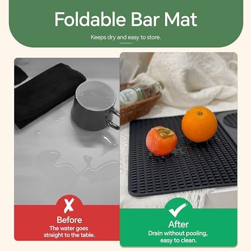 Tapete de bar, accesorios de bar, tapete de cóctel plegable multifuncional con tabla de cortar, tapete de secado de 18 x 12 pulgadas, tapete de bar para encimera, decoración de bar para el hogar