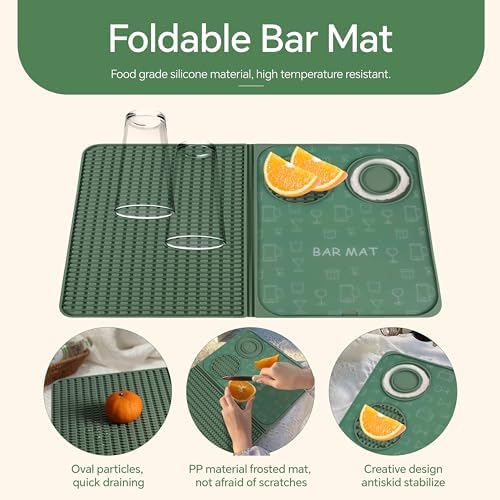Tapete de bar, accesorios de bar, tapete de cóctel plegable multifuncional con tabla de cortar, tapete de secado de 18 x 12 pulgadas, tapete de bar para encimera, decoración de bar para el hogar
