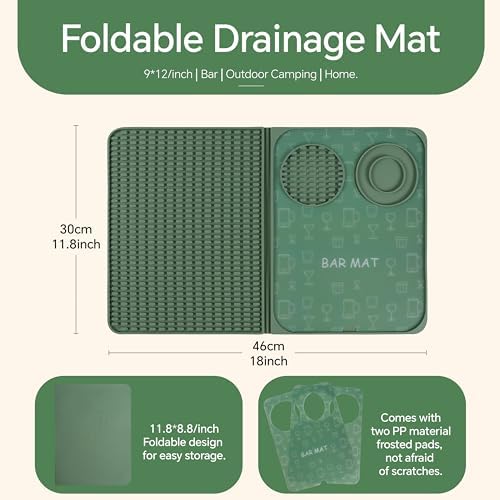 Tapete de bar, accesorios de bar, tapete de cóctel plegable multifuncional con tabla de cortar, tapete de secado de 18 x 12 pulgadas, tapete de bar para encimera, decoración de bar para el hogar