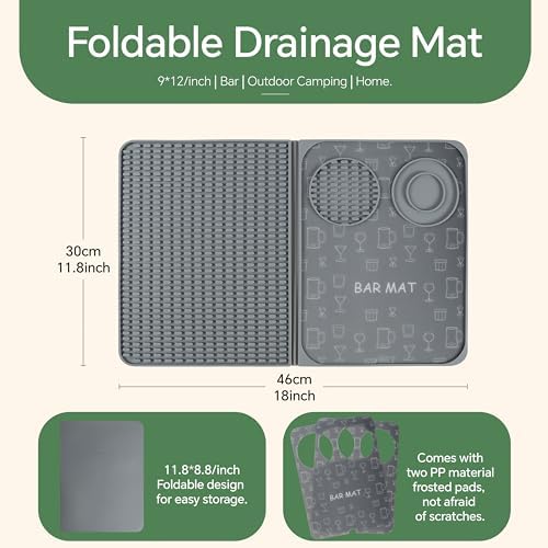 Tapete de bar, accesorios de bar, tapete de cóctel plegable multifuncional con tabla de cortar, tapete de secado de 18 x 12 pulgadas, tapete de bar para encimera, decoración de bar para el hogar