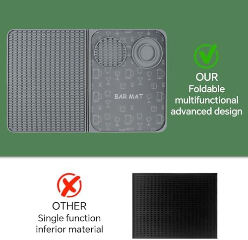 Tapete de bar, accesorios de bar, tapete de cóctel plegable multifuncional con tabla de cortar, tapete de secado de 18 x 12 pulgadas, tapete de bar para encimera, decoración de bar para el hogar