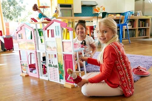 Barbie 3 Story Townhouse Dollhouse with Elevator  Swing Chair  Furniture and Accessories  Fold for Portability and Travel  Amazon Exclusive