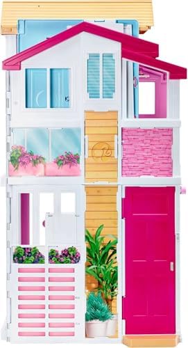 Barbie 3 Story Townhouse Dollhouse with Elevator  Swing Chair  Furniture and Accessories  Fold for Portability and Travel  Amazon Exclusive