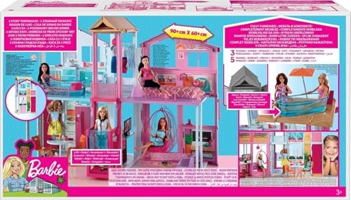 Barbie 3 Story Townhouse Dollhouse with Elevator  Swing Chair  Furniture and Accessories  Fold for Portability and Travel  Amazon Exclusive