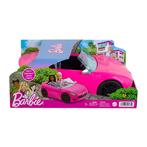 Barbie Convertible 2 Seater Vehicle  Pink Car with Rolling Wheels & Realistic Details  Gift for 3 to 7 Year Olds