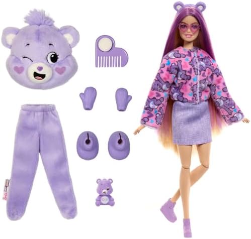 Barbie Cutie Reveal Care Bears Series Doll & Accessories Set with Cheer Bear Plush Costume & 10 Surprises Including Color Change & Mini Bear