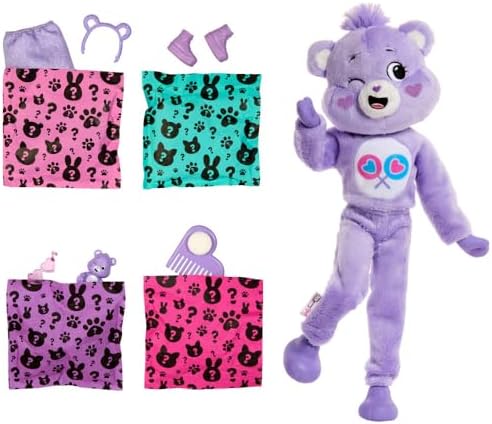 Barbie Cutie Reveal Care Bears Series Doll & Accessories Set with Cheer Bear Plush Costume & 10 Surprises Including Color Change & Mini Bear
