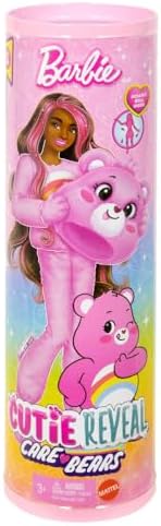 Barbie Cutie Reveal Care Bears Series Doll & Accessories Set with Cheer Bear Plush Costume & 10 Surprises Including Color Change & Mini Bear