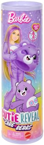 Barbie Cutie Reveal Care Bears Series Doll & Accessories Set with Cheer Bear Plush Costume & 10 Surprises Including Color Change & Mini Bear