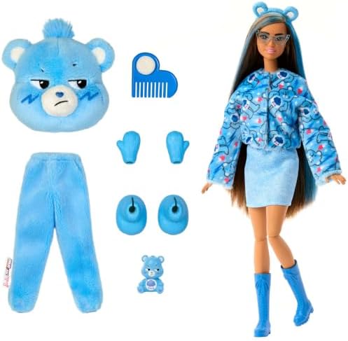 Barbie Cutie Reveal Care Bears Series Doll & Accessories Set with Cheer Bear Plush Costume & 10 Surprises Including Color Change & Mini Bear