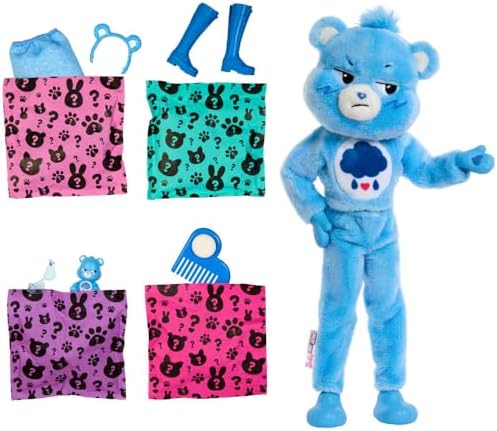 Barbie Cutie Reveal Care Bears Series Doll & Accessories Set with Cheer Bear Plush Costume & 10 Surprises Including Color Change & Mini Bear