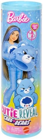 Barbie Cutie Reveal Care Bears Series Doll & Accessories Set with Cheer Bear Plush Costume & 10 Surprises Including Color Change & Mini Bear