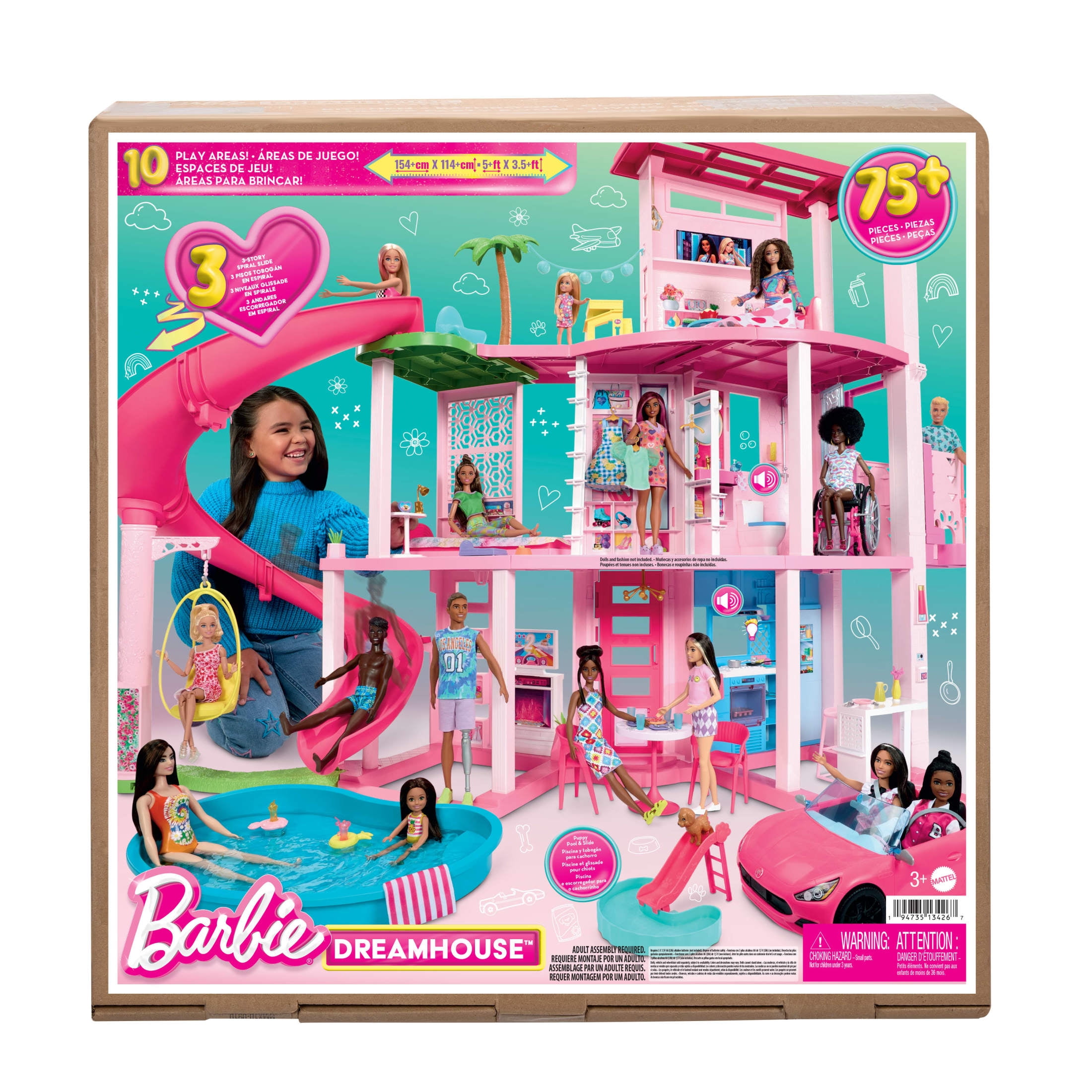 Barbie Dreamhouse Pool Party Doll House and Playset with 75  Pieces  45 in  Slide & Puppy Elevator
