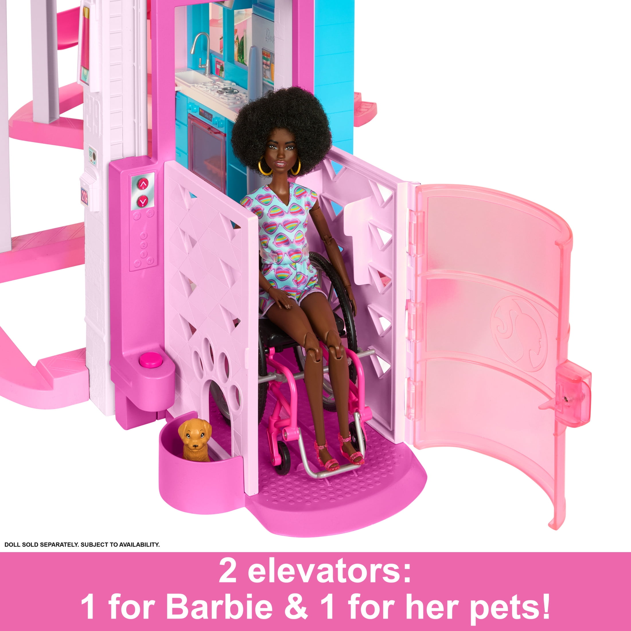 Barbie Dreamhouse Pool Party Dollhouse and Playset with 75  Pieces  45 in  Slide & Puppy Elevator