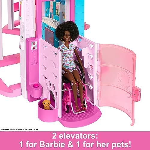 Barbie Dreamhouse  Pool Party Doll House with 75  Pieces and 3 Story Slide  House Playset  Pet Elevator and Puppy Play Areas