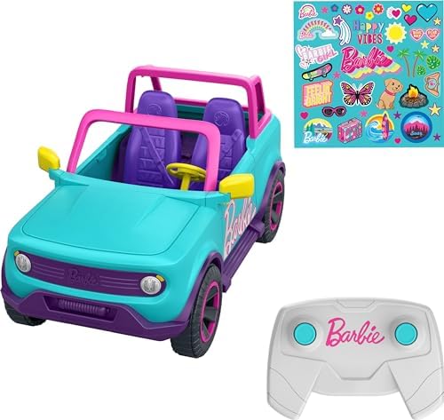 Barbie Hot Wheels RC SUV  Remote Control Vehicle That Fits 2 Fashion Dolls & Accessories  Includes Kid Applied Stickers for Customization