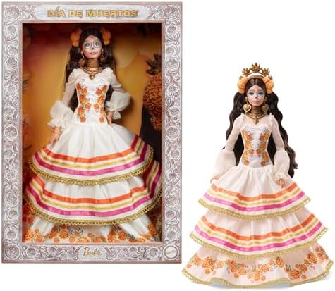 Barbie Signature Doll  Día De Muertos 2025 Collectible in Ruffled Cream Gown Trimmed with Marigolds and Ribbon  Flower Crown and Calavera Face Paint