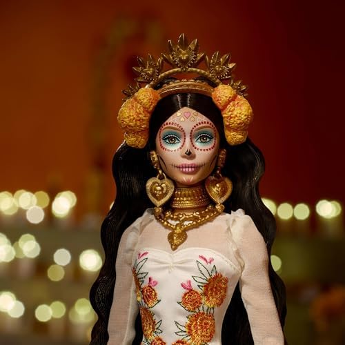 Barbie Signature Doll  Día De Muertos 2025 Collectible in Ruffled Cream Gown Trimmed with Marigolds and Ribbon  Flower Crown and Calavera Face Paint