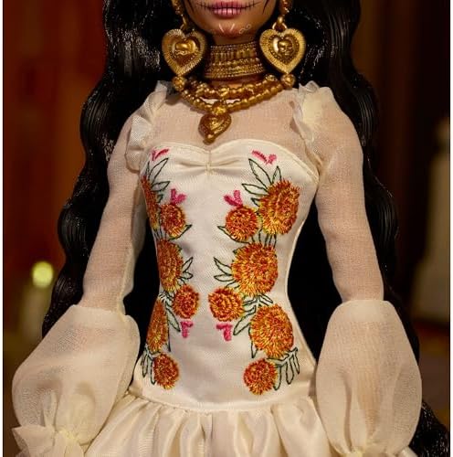 Barbie Signature Doll  Día De Muertos 2025 Collectible in Ruffled Cream Gown Trimmed with Marigolds and Ribbon  Flower Crown and Calavera Face Paint