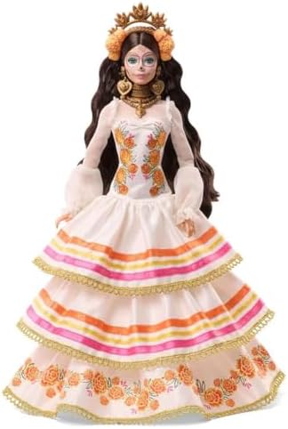 Barbie Signature Doll  Día De Muertos 2025 Collectible in Ruffled Cream Gown Trimmed with Marigolds and Ribbon  Flower Crown and Calavera Face Paint