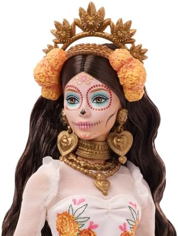 Barbie Signature Doll  Día De Muertos 2025 Collectible in Ruffled Cream Gown Trimmed with Marigolds and Ribbon  Flower Crown and Calavera Face Paint